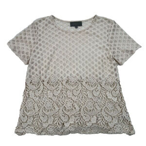 Anthropologie Sunday In Brooklyn Blouse Women Large Ivory Crochet Lace Sheer Top